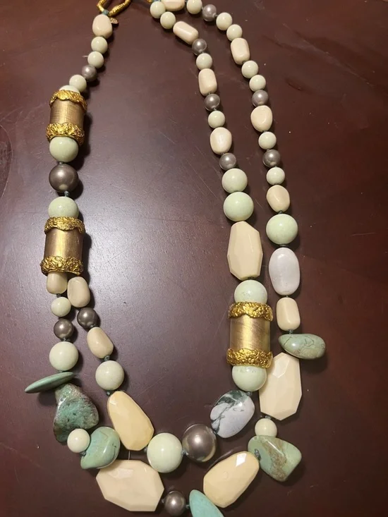 Alexis Bittar Gold Tone Moss Agate and Turquoise Statement Necklace - Picture 3 of 5